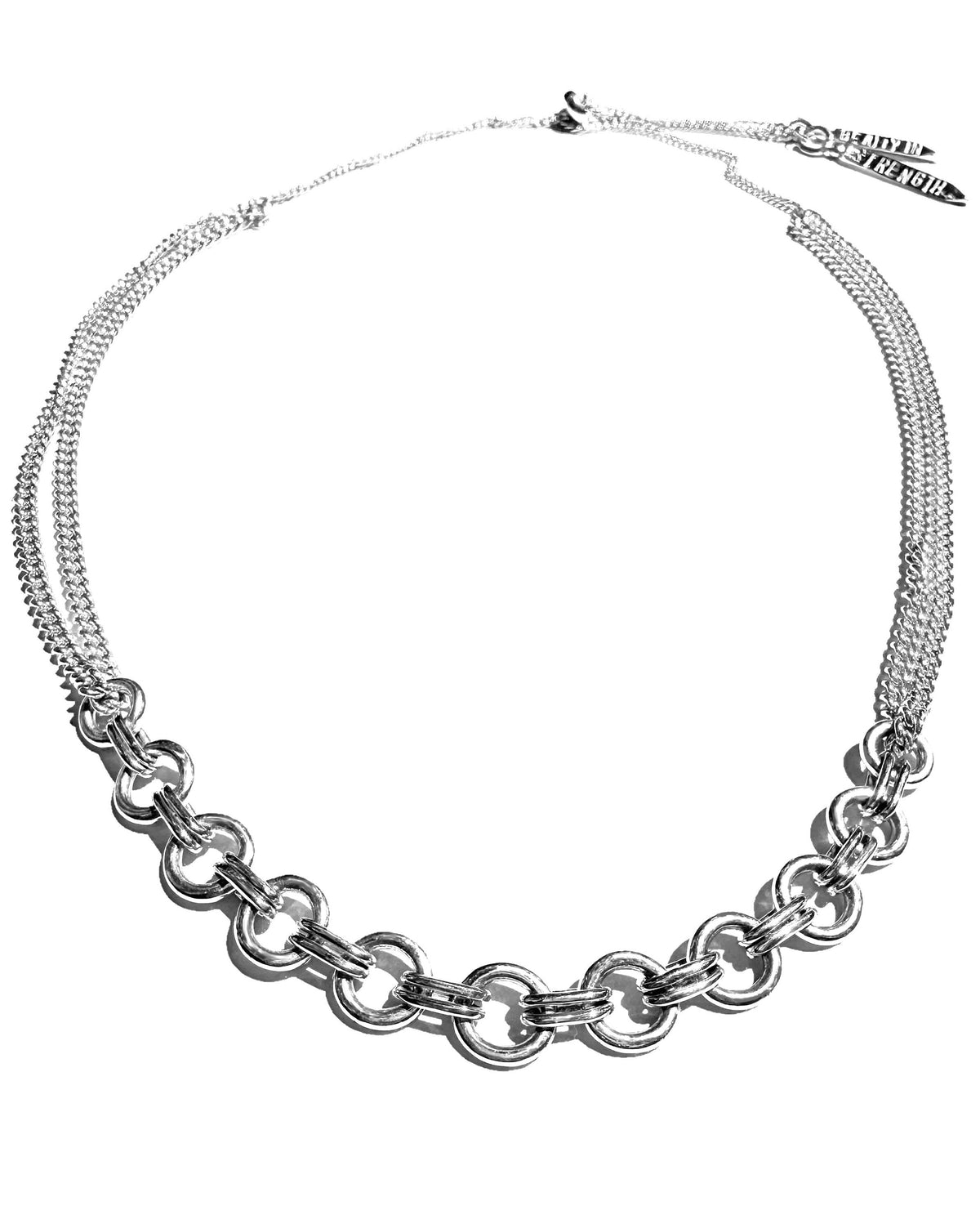 Silver chain necklace with varying chain weights
Polished sterling silver
10.5 mm and 3.4 mm Chain